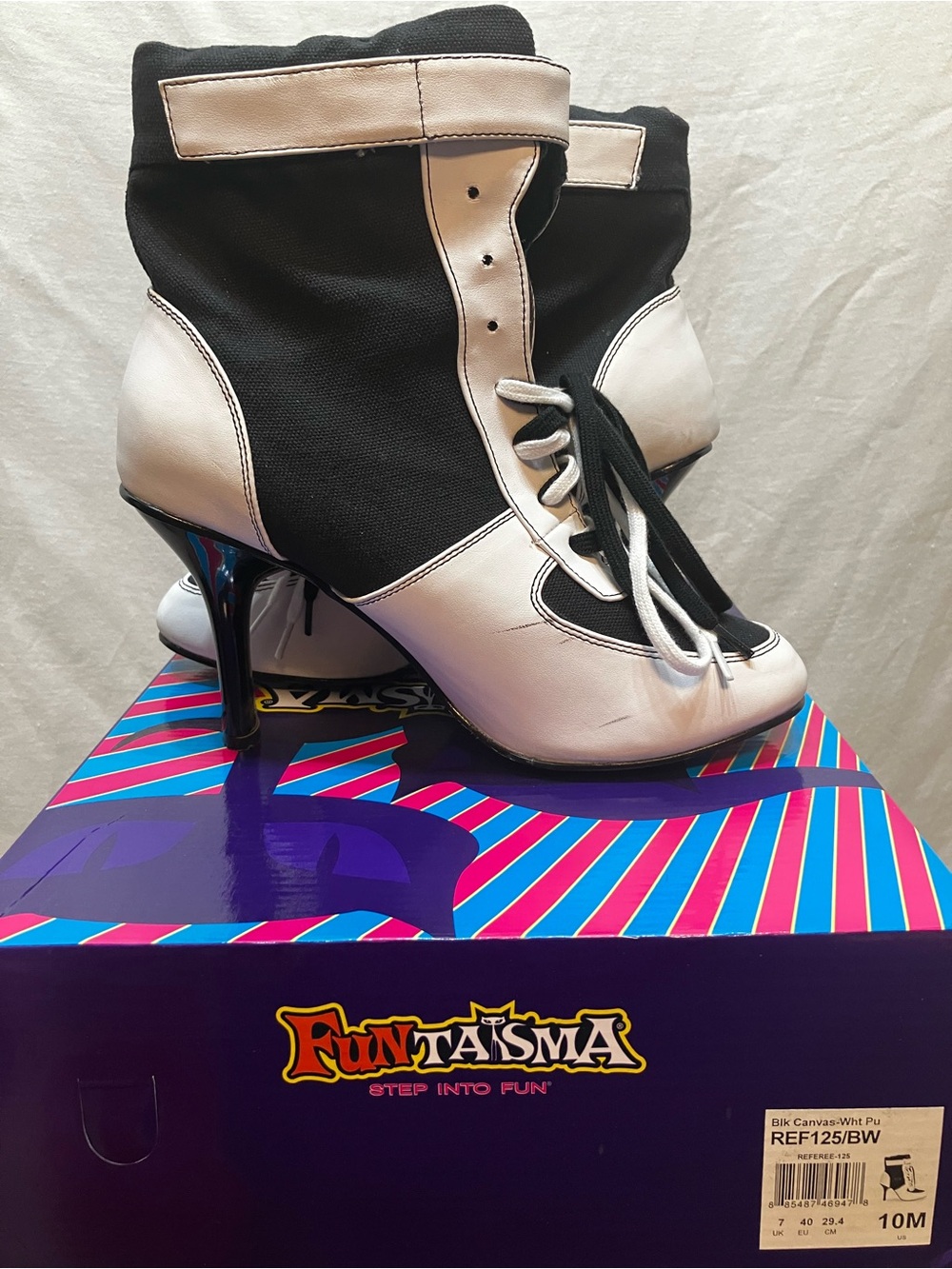 Funtasma Black and White Lace-Up Ankle Boots with Stiletto Heel 10